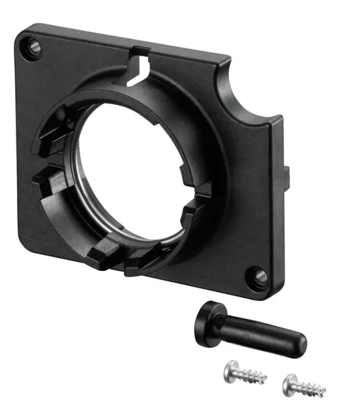 Montagehalterung aus schwarzem Kunststoff für Stellmotoren, inklusive Befestigungsbolzen und Schrauben, geeignet für Oventrop Regumat M3 DN 25 ab Baujahr 2015.